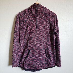 Calvin Klein Space Dye Funnel Neck Pullover Hoodie Sweater Pink/Black Women's M